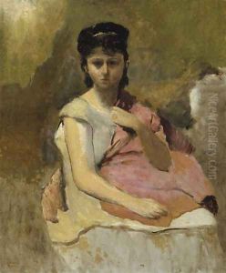 Woman with a Pink Shawl, c.1868 by Jean-Baptiste-Camille Corot