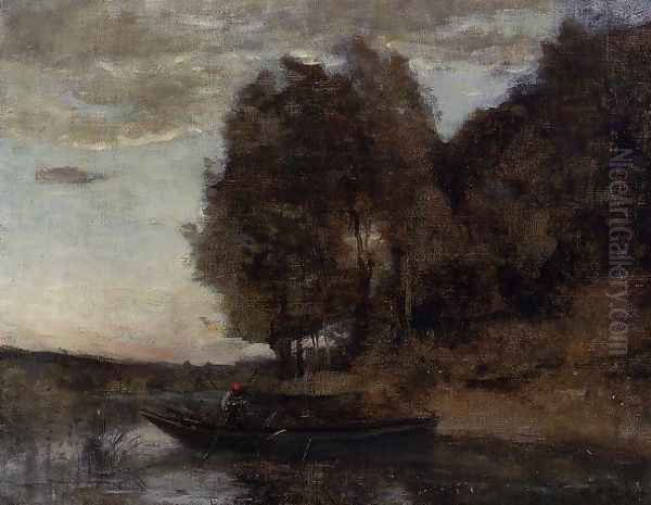 Fisherman Boating along a Wooded Landscape - view 1