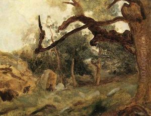 L'Arbre Tordu, Les Chenes du Mont Usey, Fontainebleau by Jean-Baptiste-Camille Corot
