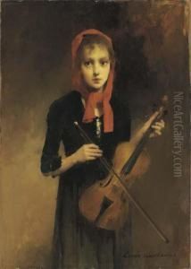 A Young Girl Holding A Violin