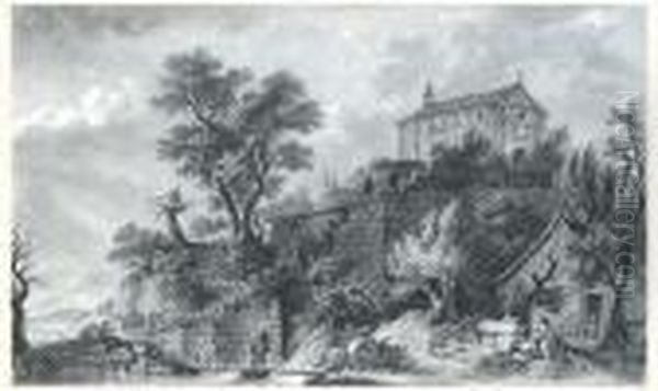 Un Anachorete Au Pied D'une Chapelle Fortifiee - view 1
