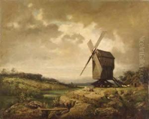 Windmill Near Paris by Charles-Felix-Edouard Deshayes
