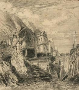 Village In The Mountains by Eugene Deshayes