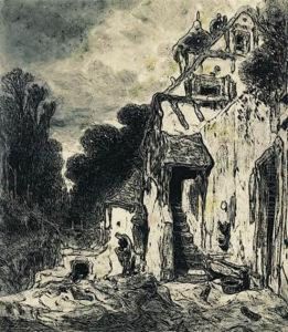Lavandiere Pres D'une Chaumiere by Eugene Deshayes