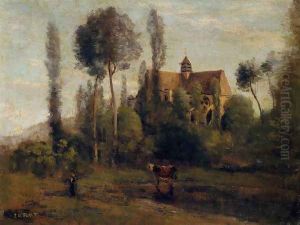 The Church at Essommes, near the Chateau Thierry by Jean-Baptiste-Camille Corot