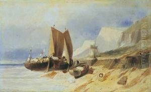 Kustenlandschaft Mit Fischerbooten. by Eugene Deshayes