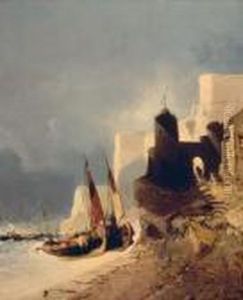 Bateau Mediterraneen Echoue Pres D'une Cote Orientale, Circa 1870 by Eugene Deshayes