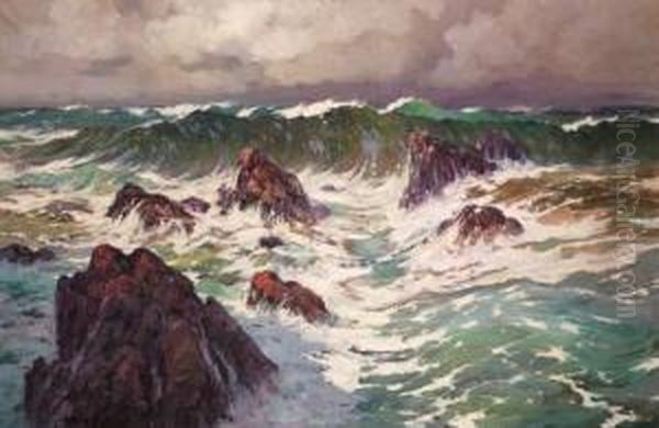 Vague Sur Les Rochers, Circa 1890 - view 1