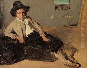 Italian Youth Sitting in Corot's Room in Room by Jean-Baptiste-Camille Corot