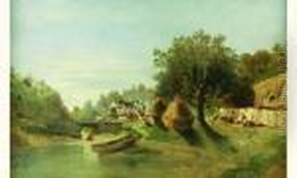 Vue Fantaisiste D'un Village Au Bord D'une Riviere - view 1