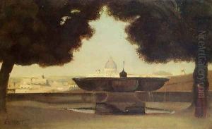 Rome - The Fountain of the Academie de France by Jean-Baptiste-Camille Corot