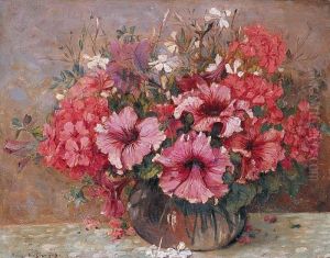 Vase De Fleurs Rouges by Eugene Francois Deshayes