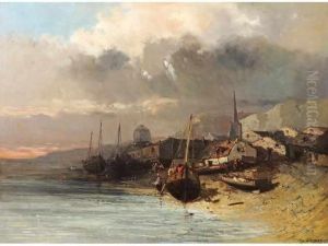 < Villagede Pecheurs En by Eugene Francois Deshayes