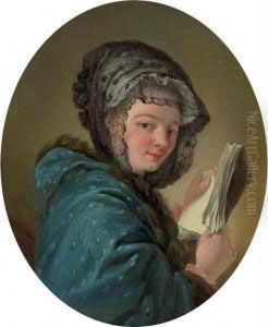 A Young Woman Holding A Book by Jean-baptiste Deshays