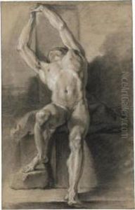 Two Academic Studies Of Male
Nudes: A) The Model Seated, His Arms Stretched Upwards; B) The Model
Partly Kneeling, His Hands Joined In Supplication by Jean-baptiste Deshays
