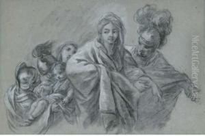 Two Women And A Baby Accompanied By Soldiers by Jean-baptiste Deshays