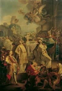 Henri , Zugeschrieben Der 
Langobardenkonig Liutprand Uberfuhrt Die Von Den Sarazenen Bedrohten 
Reliquien Des Hl. Augustinus Von Cagliari Nach Pavia. Ol Auf Leinwand . H
 135; B 90 Cm. Vers