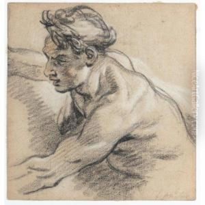 Half-length Male Nude, Turned To The Left With Outstretched Arms by Jean-baptiste Deshays