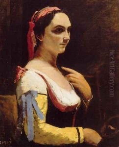 Italian Woman with a Yellow by Jean-Baptiste-Camille Corot