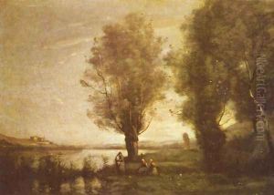 Rast unter Weiden am Wasser by Jean-Baptiste-Camille Corot