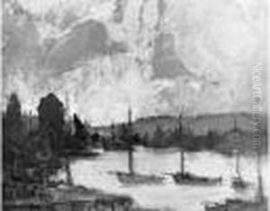 Automne, Voiles Rouges. by Louis Marie Desire-Lucas