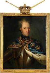 Portratt Av Karl Xii Ikladd Harnesk Samt Broderad Hermelinmantel - Midjebild