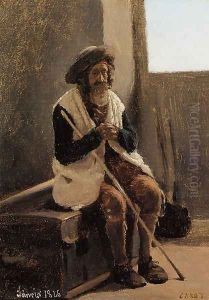 Old Man Seated on Corot's Trunk by Jean-Baptiste-Camille Corot