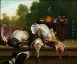 Chien, Gibier Plume Et Panier Dans Un Paysage Chien, Gibier Plume Et Panier Dans Un Paysage