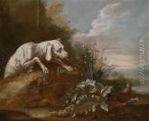 Ein Weiser Jagdhund Jagt Zwei Graue Rebhuhner by Alexandre-Francois Desportes