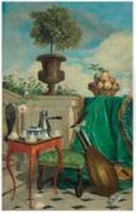 A Terrace Set For Tea With Musical Instruments by Alexandre-Francois Desportes