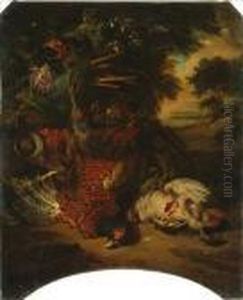 A Still Life Of Dead Game With A Hunt In The Distance by Alexandre-Francois Desportes