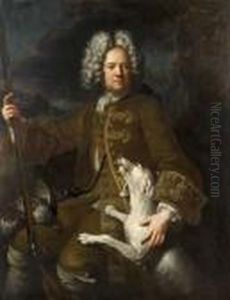 Portrait De Monsieur Paris, 
Fermier General Du Dauphine, En Chasseur, Sur Fond De Paysage by Alexandre-Francois Desportes