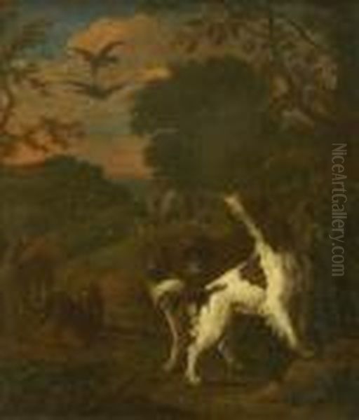 A Hawking Scene With Mounted Figure And Hunting Dogs - view 1