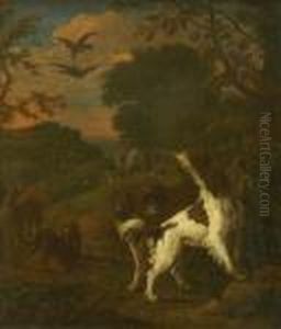 A Hawking Scene With Mounted Figure And Hunting Dogs by Alexandre-Francois Desportes