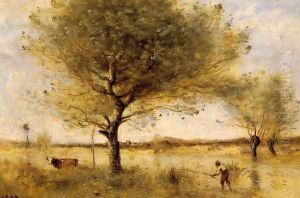 Pond with a Large Tree by Jean-Baptiste-Camille Corot