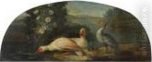 A River Landscape With Three Waterfowl by Alexandre-Francois Desportes