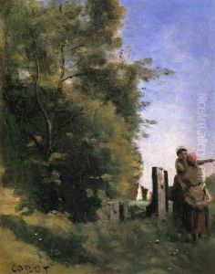 Two Women Talking by a Gate by Jean-Baptiste-Camille Corot