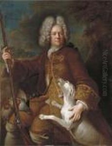 Portrait Of A Huntsman, Seated, 
Three-quarter-length, Holding A Rifle, In A Landscape With His Dog