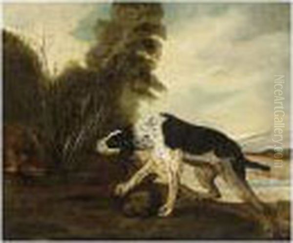 A Hound Stalking Birds In A Landscape - view 1