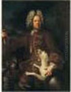 Portrait De Monsieur Paris, Fermier General Du Dauphine, En
 Chasseur, Sur Fond De Paysage by Alexandre-Francois Desportes