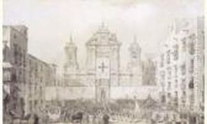 Procession Devant L'eglise Saint Philippe Neri A Naples by Louis Jean Desprez