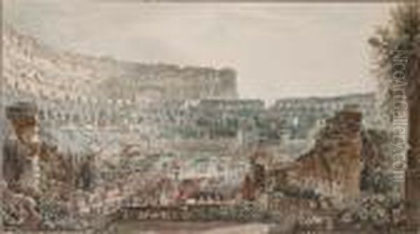 Capriccio View Of The Colosseum, Rome, With Pilgrims Gathering Before Altars - view 1