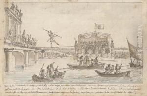 A Tightrope Walker Crossing The Seine Near The Concorde by Claude Louis Desrais