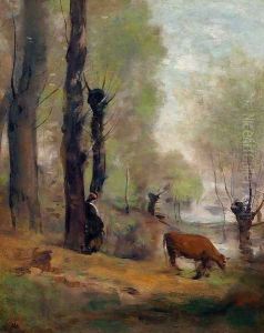 Peasant Woman Watering Her Cow by Jean-Baptiste-Camille Corot