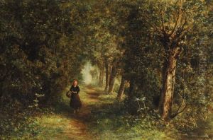 Woman On A Wooded Path by Johannes Josephus Destree
