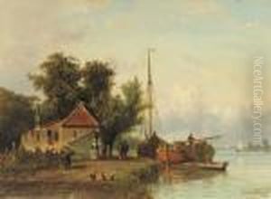 Daily Activities Along A River by Johannes Josephus Destree