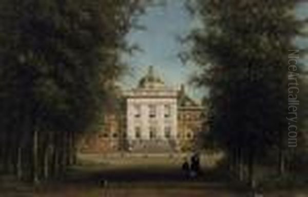 La Residence D````ete Du Roi.
View Along The Avenue Onto The Entrance Of The Summer Palace. Signed And
Dated Bottom Right: J.j. Destree Fct 1874 - view 1