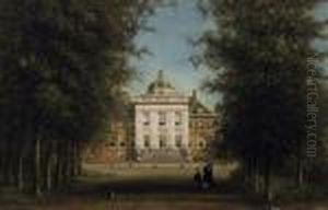 La Residence D````ete Du Roi.
View Along The Avenue Onto The Entrance Of The Summer Palace. Signed And
Dated Bottom Right: J.j. Destree Fct 1874 by Johannes Josephus Destree