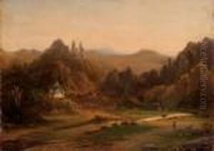 A Riverside Village In A Valley by Johannes Josephus Destree