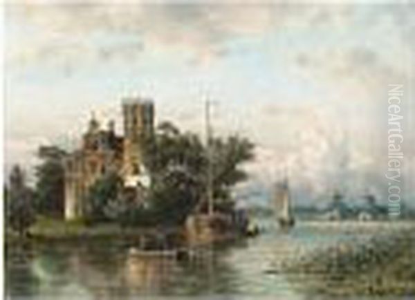 A River Landscape With Sailing Vessels Near A Town - view 1